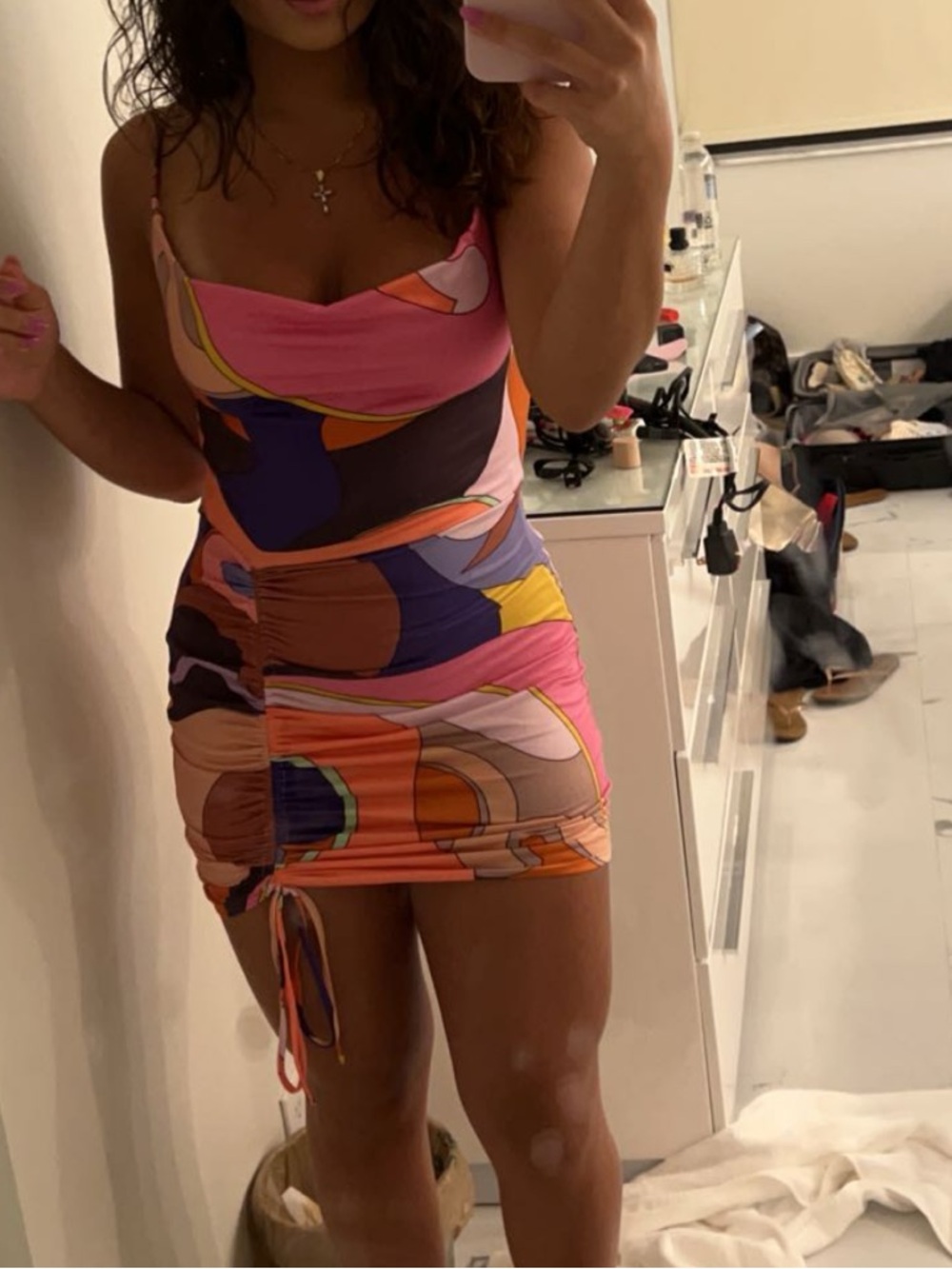 Fashion Nova Multi-color Ruched Abstract Mini Dress